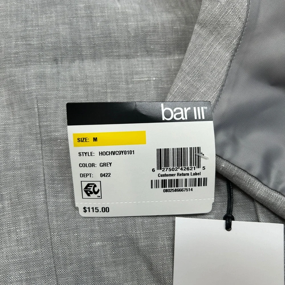Bar III Linen Suite Vest White Mens Medium Gray Slim Fit Dressy Party Casual NEW